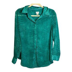Chico's Blouse Women's Size Medium lightweight sheer snake print green‎ chicos 1